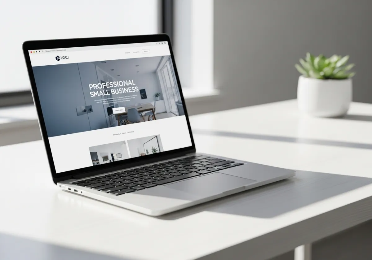 A modern, professional small-business website designed by Greg Jarvis shown on a laptop
